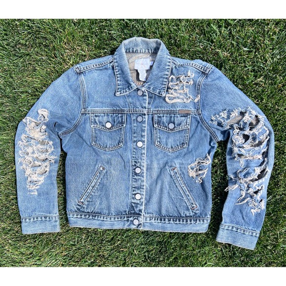 Calvin Klein Jeans Jackets & Blazers - Calvin Klein Jeans Distressed Shredded Denim Trucker Jacket Medium Wash vintage
